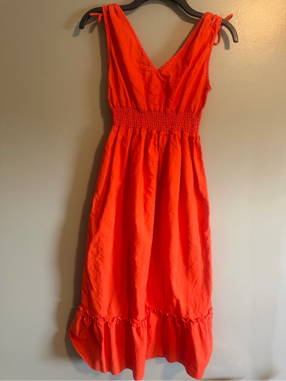 Deluc Linen Blend Women's Tie-Shoulder Orange Sleeveless Maxi Dress size Small - Picture 9 of 11
